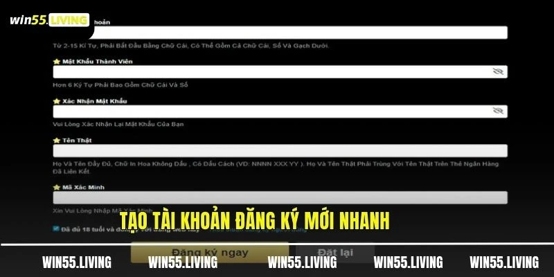 Tạo tài khoản đăng ký mới nhanh